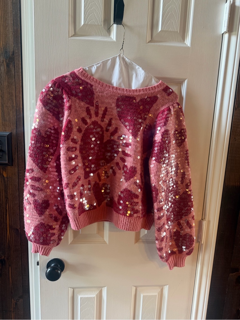 FARM Rio Rose Pink Sequin Heart Sweater